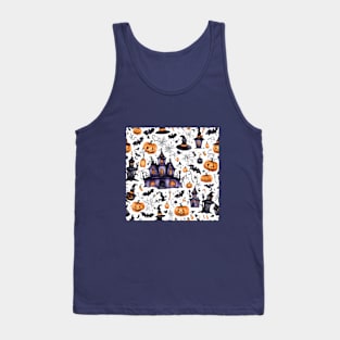 Spooky halloween houses and pumpkins pattern Tank Top